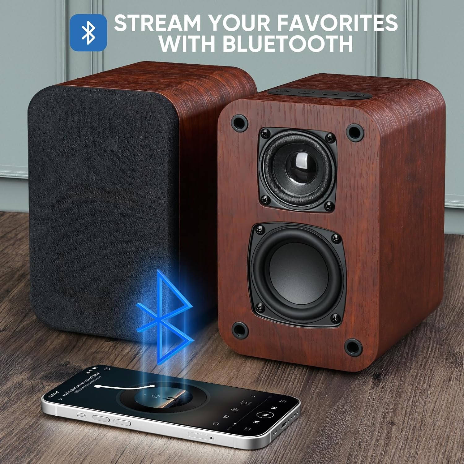 Powered Bluetooth Bookshelf Speakers, 40W Record Player Speakers with 2.75 Inch